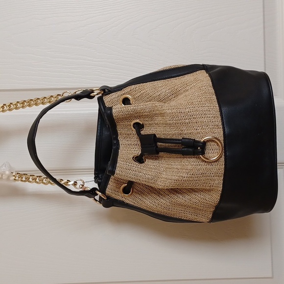 JustFab Bags Justfab Basket Weave Drawstring Bucket Bag Nwt Poshmark